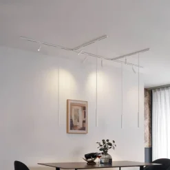 QAZQA Deckenstrahler|Aufbaustrahler*Modernes Schienensystem mit 6 Strahlern und 4 Pendelleuchten weiß 1-phasig - Slimline Uzzy Keno