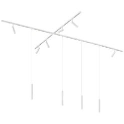 QAZQA Deckenstrahler|Aufbaustrahler*Modernes Schienensystem mit 6 Strahlern und 4 Pendelleuchten weiß 1-phasig - Slimline Uzzy Keno