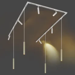 QAZQA Deckenstrahler|Aufbaustrahler*Modernes Schienensystem mit 6 Strahlern und 4 Pendelleuchten Beige und Weiß 1-phasig - Slimline Uzzy Keno