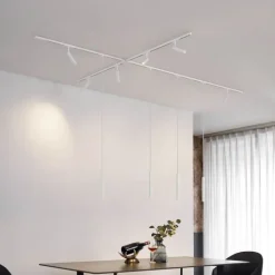 QAZQA Deckenstrahler|Aufbaustrahler*Modernes Schienensystem mit 6 Strahlern und 4 Pendelleuchten Beige und Weiß 1-phasig - Slimline Uzzy Keno