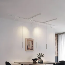 QAZQA Deckenstrahler|Aufbaustrahler*Modernes Schienensystem mit 6 Strahlern und 4 Pendelleuchten Beige und Weiß 1-phasig - Slimline Uzzy Keno