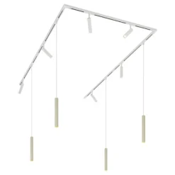 QAZQA Deckenstrahler|Aufbaustrahler*Modernes Schienensystem mit 6 Strahlern und 4 Pendelleuchten Beige und Weiß 1-phasig - Slimline Uzzy Keno