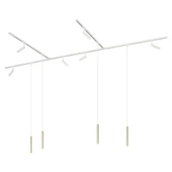 QAZQA Deckenstrahler|Aufbaustrahler*Modernes Schienensystem mit 6 Strahlern und 4 Pendelleuchten Beige und Weiß 1-phasig - Slimline Uzzy Keno
