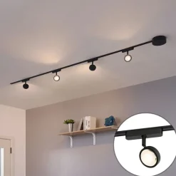 QAZQA Schlafzimmerlampen|Küchenlampen*Modernes Schienensystem mit 4 schwarzen Strahlern 1-phasig - Magnetic Lance