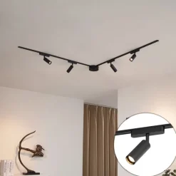 QAZQA Led-Strahler|Deckenstrahler*Modernes Schienensystem mit 4 schwarzen Strahlern 1-phasig - Magnetic Samson