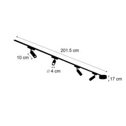 QAZQA Led-Strahler|Deckenstrahler*Modernes Schienensystem mit 4 schwarzen Strahlern 1-phasig - Magnetic Samson