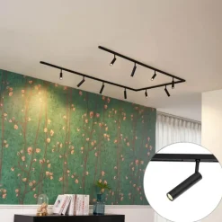 QAZQA Deckenstrahler|Aufbaustrahler*Modernes Schienensystem mit 10 schwarzen Strahlern 1-phasig - Slimline Uzzy