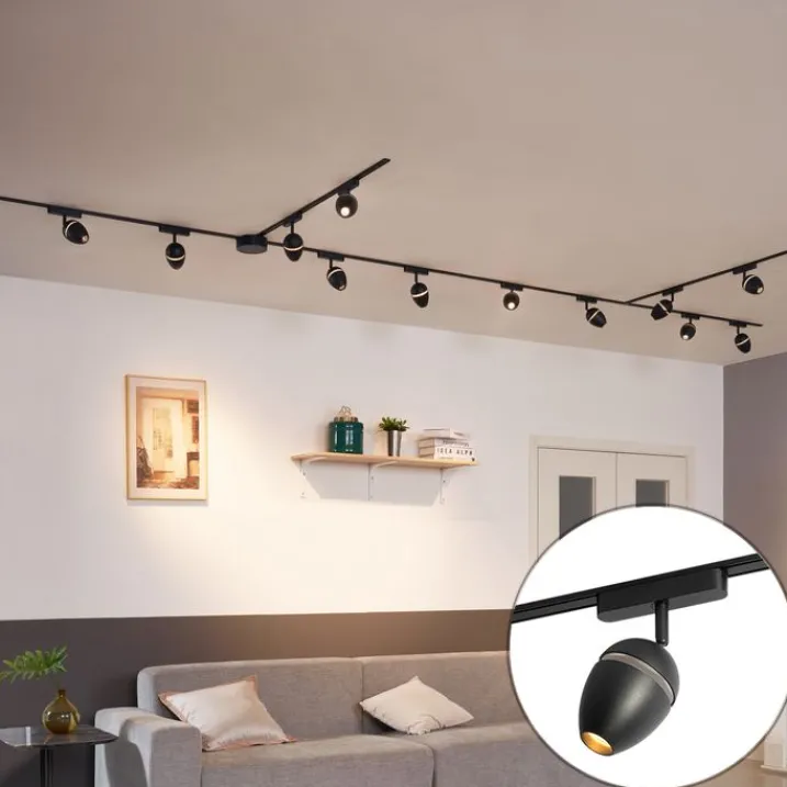 QAZQA Led-Strahler|Deckenstrahler*Modernes Schienensystem mit 12 schwarzen Strahlern 1-phasig - Magnetic Eggy