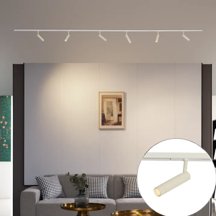 QAZQA Deckenstrahler|Aufbaustrahler*Modernes Schienensystem mit 6 Strahlern Beige und Weiß 1-phasig - Slimline Uzzy