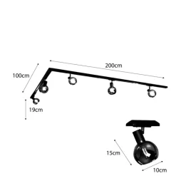 QAZQA Deckenstrahler|Aufbaustrahler*Modernes Schienensystem mit 5 schwarzen Strahlern 1-phasig - Iconic Lava