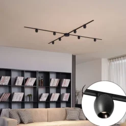 QAZQA Led-Strahler|Deckenstrahler*Modernes Schienensystem mit 8 schwarzen Strahlern 1-phasig - Magnetic Zagaye