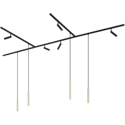 QAZQA Deckenstrahler|Aufbaustrahler*Modernes Schienensystem mit 6 Strahlern und 4 Pendelleuchten Beige mit Schwarz 1-phasig - Slimline Uzzy Keno