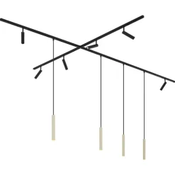 QAZQA Deckenstrahler|Aufbaustrahler*Modernes Schienensystem mit 6 Strahlern und 4 Pendelleuchten Beige mit Schwarz 1-phasig - Slimline Uzzy Keno