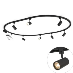 QAZQA Deckenstrahler|Aufbaustrahler*Modernes Schienensystem mit 8 schwarzen Strahlern, 1-phasig, oval, 200cm - Iconic Jeana