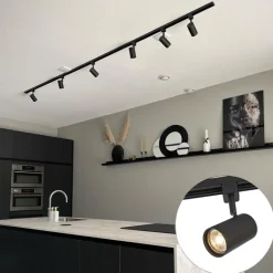 QAZQA Schlafzimmerlampen|Küchenlampen*Modernes Schienensystem mit 6 schwarzen Strahlern 1-phasig 300cm - Iconic Jeana