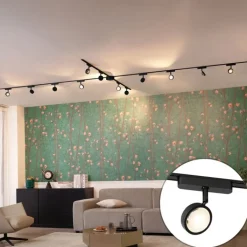 QAZQA Led-Strahler|Aufbaustrahler*Modernes Schienensystem mit 12 schwarzen Strahlern 1-phasig - Magnetic Lance