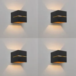 QAZQA Schlafzimmerlampen|Küchenlampen*Modernes Set aus 4 Wandlampen in Schwarz mit Gold, 2-flammig – Transfer Groove