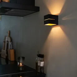 QAZQA Schlafzimmerlampen|Küchenlampen*Modernes Set aus 4 Wandlampen in Schwarz mit Gold, 2-flammig – Transfer Groove