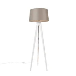 QAZQA Stehlampen|Wohnzimmerlampen*Modernes Stativ weiß mit Leinenschirm taupe 45 cm - Tripod Classic