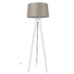 QAZQA Stehlampen|Wohnzimmerlampen*Modernes Stativ weiß mit Leinenschirm taupe 45 cm - Tripod Classic