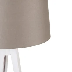 QAZQA Stehlampen|Wohnzimmerlampen*Modernes Stativ weiß mit Leinenschirm taupe 45 cm - Tripod Classic