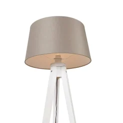 QAZQA Stehlampen|Wohnzimmerlampen*Modernes Stativ weiß mit Leinenschirm taupe 45 cm - Tripod Classic