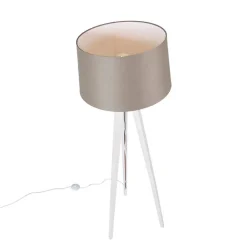 QAZQA Stehlampen|Wohnzimmerlampen*Modernes Stativ weiß mit Leinenschirm taupe 45 cm - Tripod Classic
