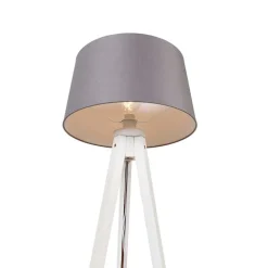QAZQA Stehlampen|Wohnzimmerlampen*Modernes Stativ weiß mit Leinenschirm dunkelgrau 45 cm - Tripod Classic