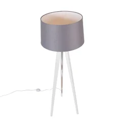 QAZQA Stehlampen|Wohnzimmerlampen*Modernes Stativ weiß mit Leinenschirm dunkelgrau 45 cm - Tripod Classic