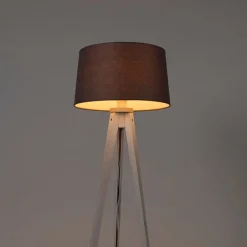 QAZQA Stehlampen|Wohnzimmerlampen*Modernes Stativ weiß mit Leinenschirm dunkelgrau 45 cm - Tripod Classic