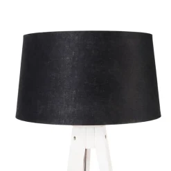 QAZQA Stehlampen|Wohnzimmerlampen*Modernes Stativ weiß mit schwarzem Leinenschirm 45 cm - Tripod Classic