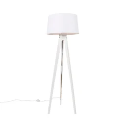 QAZQA Stehlampen|Wohnzimmerlampen*Modernes Stehlampenstativ weiß mit Leinenschirm weiß 45 cm - Tripod Classic