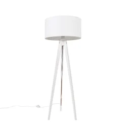 QAZQA Stehlampen|Wohnzimmerlampen*Modernes Stehlampenstativ weiß mit weißem Schirm 50 cm - Tripod Classic