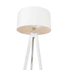 QAZQA Stehlampen|Wohnzimmerlampen*Modernes Stehlampenstativ weiß mit weißem Schirm 50 cm - Tripod Classic