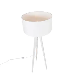 QAZQA Stehlampen|Wohnzimmerlampen*Modernes Stehlampenstativ weiß mit weißem Schirm 50 cm - Tripod Classic