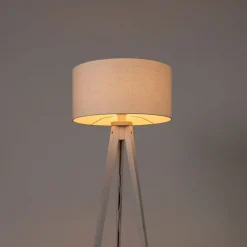 QAZQA Stehlampen|Wohnzimmerlampen*Modernes Stehlampenstativ weiß mit weißem Schirm 50 cm - Tripod Classic