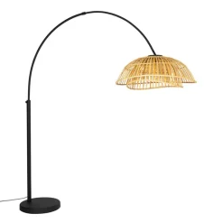 QAZQA Bogenlampen|Stehlampen*Orientalische Bogenlampe schwarz mit natürlichem Bambus - Pua