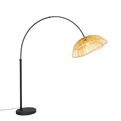 QAZQA Bogenlampen|Stehlampen*Orientalische Bogenlampe schwarz mit natürlichem Bambus - Pua
