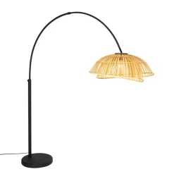 QAZQA Bogenlampen|Stehlampen*Orientalische Bogenlampe schwarz mit natürlichem Bambus - Pua