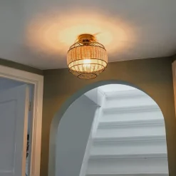 QAZQA Deckenleuchten|Wohnzimmerlampen*Orientalische Deckenlampe schwarz mit Rattan 25 cm - Emir