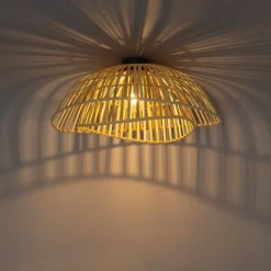 QAZQA Deckenleuchten|Wohnzimmerlampen*Orientalische Deckenleuchte schwarz mit natürlichem Bambus 62 cm - Pua