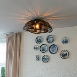 QAZQA Deckenleuchten|Wohnzimmerlampen*Orientalische Deckenleuchte aus schwarzem Bambus 62 cm - Pua