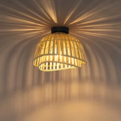 QAZQA Deckenleuchten|Wohnzimmerlampen*Orientalische Deckenleuchte schwarz mit natürlichem Bambus 30 cm - Pua
