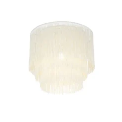 QAZQA Schlafzimmerlampen|Küchenlampen*Orientalische Deckenleuchte Gold cremefarbener Schirm mit Fransen - Franxa