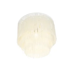 QAZQA Schlafzimmerlampen|Küchenlampen*Orientalische Deckenleuchte Gold cremefarbener Schirm mit Fransen - Franxa