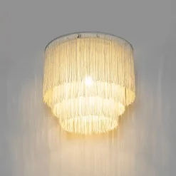 QAZQA Schlafzimmerlampen|Küchenlampen*Orientalische Deckenleuchte Gold cremefarbener Schirm mit Fransen - Franxa