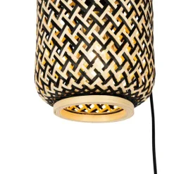 QAZQA Pendelleuchten|Wohnzimmerlampen*Orientalische Hängelampe aus Bambus mit schwarzem 3-Licht - Yvonne