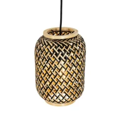 QAZQA Pendelleuchten|Wohnzimmerlampen*Orientalische Hängelampe aus Bambus mit schwarzem 3-Licht - Yvonne