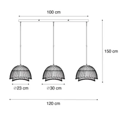 QAZQA Pendelleuchten|Wohnzimmerlampen*Orientalische Hängelampe aus schwarzem Bambus, 3-flammig – Pua