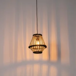 QAZQA Pendelleuchten|Wohnzimmerlampen*Orientalische Hängelampe Bambus mit Schwarz 32 cm - Evalin